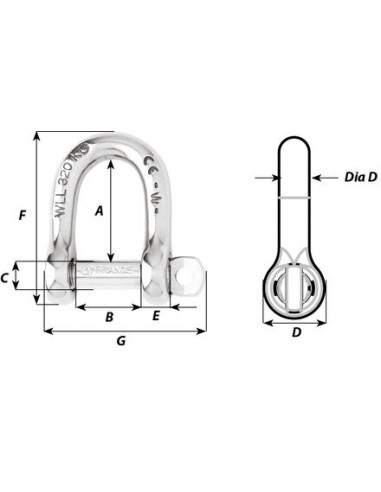 Wichard 1204 self locking D shackle stainless steel 316 D8