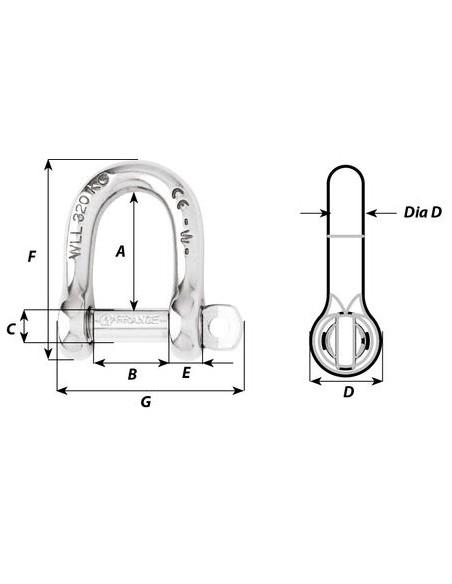 Wichard 1204 self locking D shackle stainless steel 316 D8 Wichard 1204 self locking D shackle stainless steel 316 D8