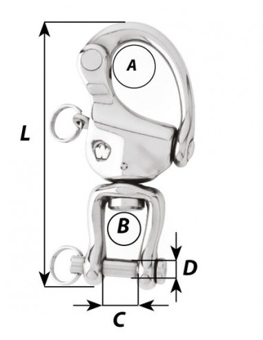 Wichard HR 2476 90mm snap shackle with clevis pin swivel