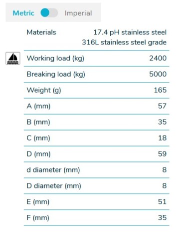 Wichard 6605 folding pad eye 8 mm