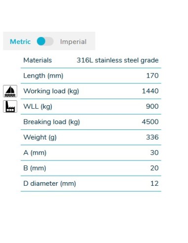 Wichard 2328 moschettone asimmetrico 170 mm