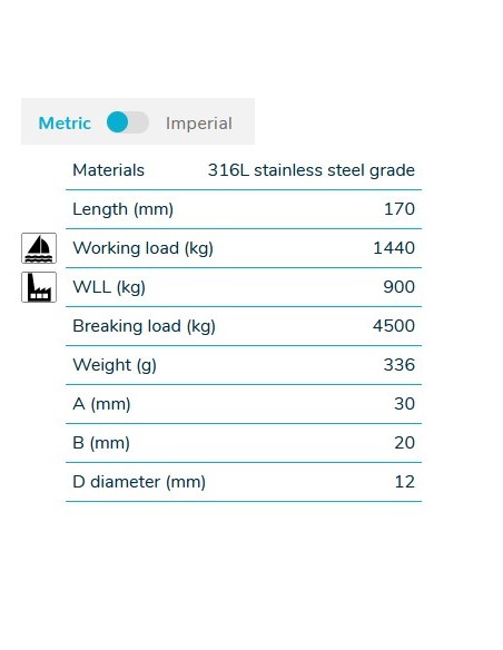 Wichard 2328 moschettone asimmetrico 170 mm